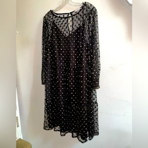 LOFT Plus Black/ Gold Polka Dot Party Dress with Lining